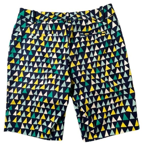 TALBOTS WOMEN'S PERFECT SHORT – NAVY/GREEN/YELLOW TRIANGLE PRINT - Picture 2 of 5